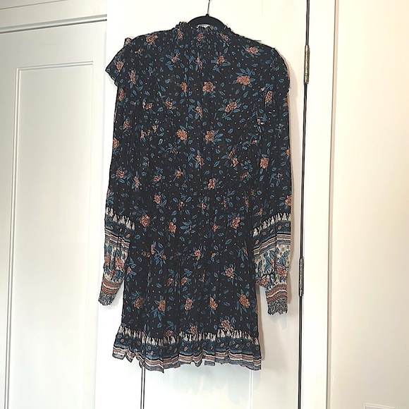 Ulla Johnson Womens Vivian Dress Floral Ruffle Neck Smocked Sleeve Black Size 2 - Picture 2 of 9